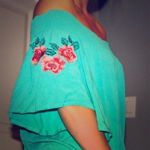 Teal off the shoulder top